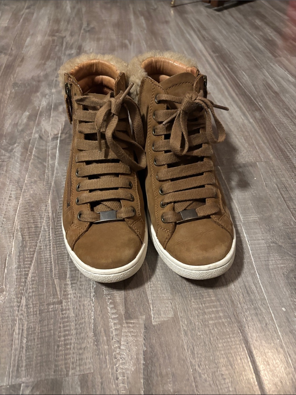 UGG Brown High-Top Faux Fur Sneakers